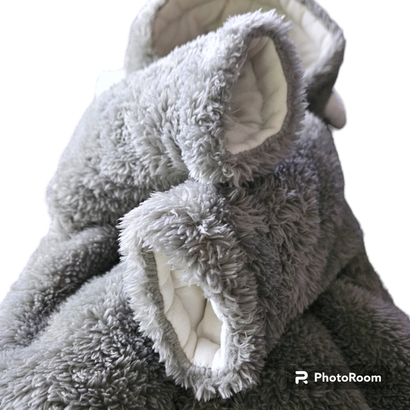 Baby Fleece Baby 0-3M Bear Grey Footed Hooded Snowsuit Winter Bunting Sherpa - Picture 4 of 8